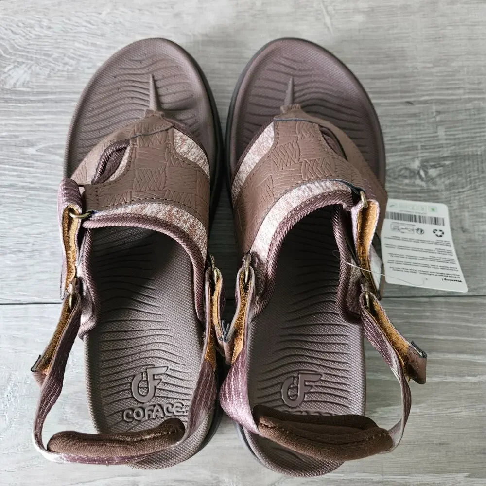 COFACE Flip Flops Sandals Adjustable Comfort Arch Support Womens Size 8.5 Brown